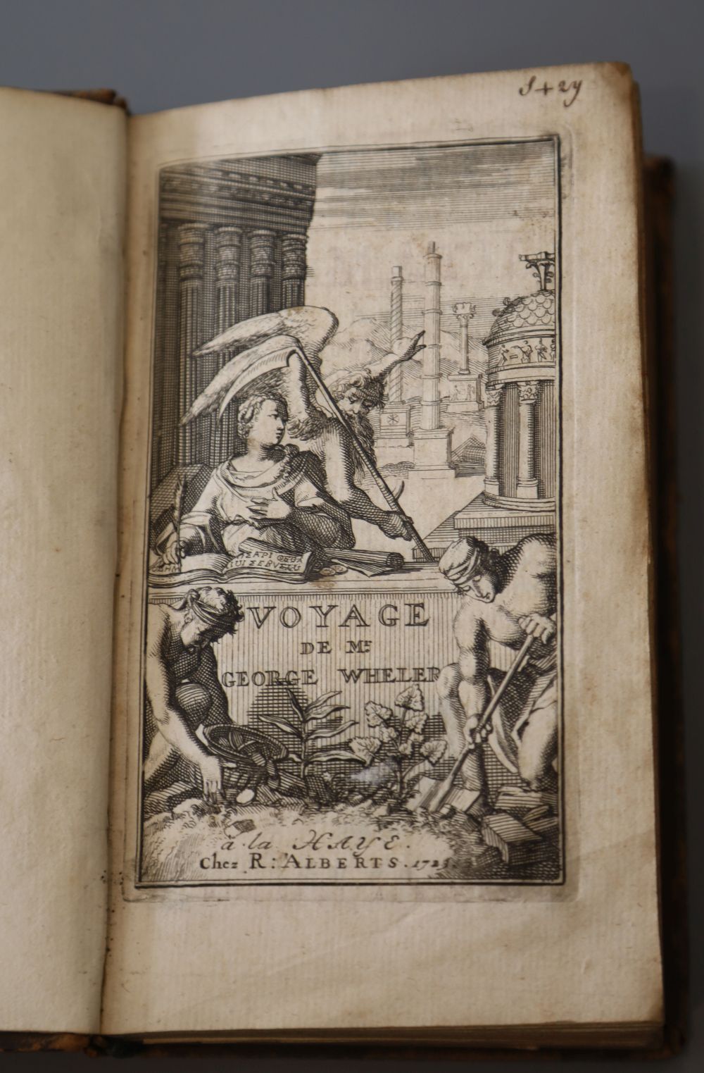 Wheler, George, Sir - Voyage de Dalmatie, de Grece, et du Levant, 1 vol 1 (of 2), 8vo, contemporary calf, with engraved frontis, a fold